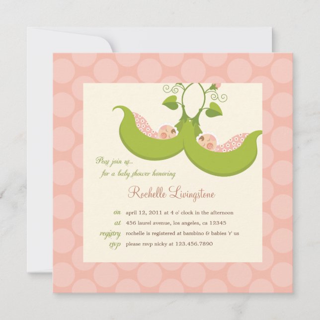 Invitation Peas dans une Pod Girl Twins Baby shower Invitatio (Devant)