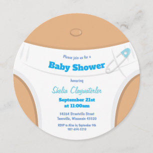 Invitation Peau Brown et couche Bleu Baby shower