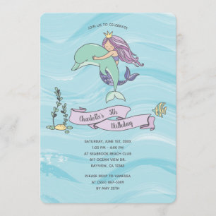 Invitation Peau claire mauve sirène avec dauphin Anniversaire