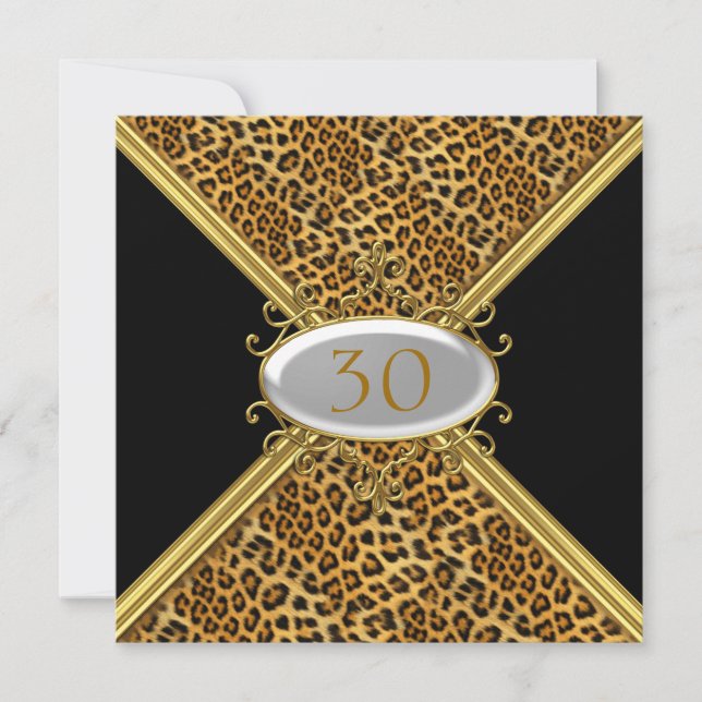 Invitation peau de léopard noir Anniversaire Anniv (Devant)