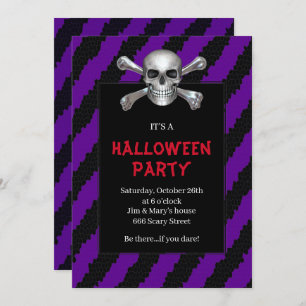 Invitation Peau et os croisés Purple Stripe Halloween Party