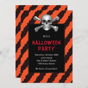 Invitation Peau Et Traverses Orange Stripe Halloween Party