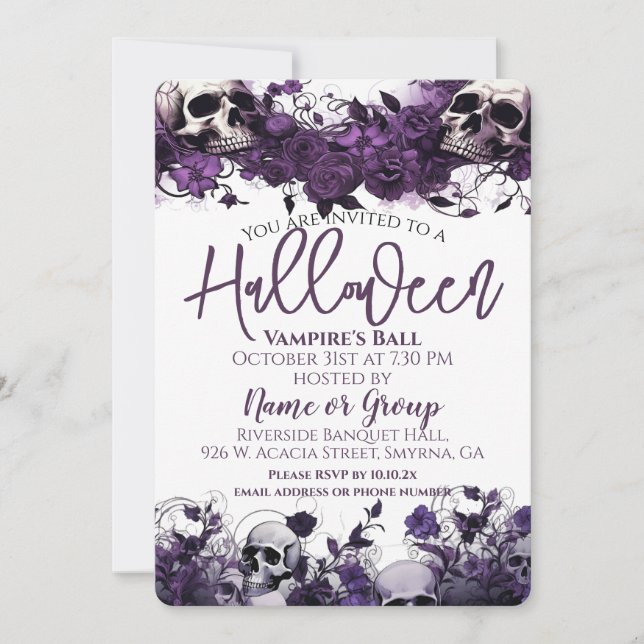 Invitation Peau florale violet fête d'Halloween (Devant)