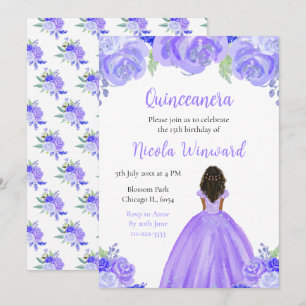 Invitation Peau foncée princesse violette Quinceanera