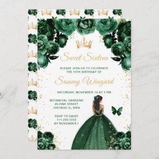 Invitation Peau foncée Vert foncé Princesse Sweet sixteen