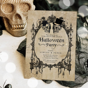 Invitation Peau gothique Vintage de la fête d'Halloween pour 