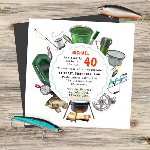 Invitation Pêche 40e anniversaire Pêcheur en plein air Campin