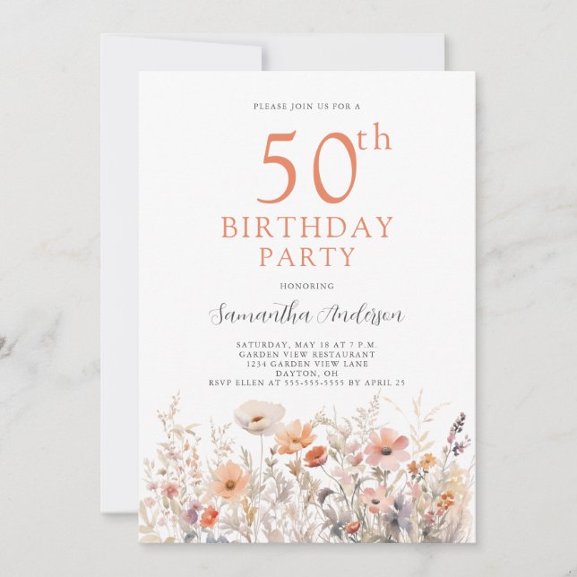 Invitation Pêche 50e anniversaire Floral (Devant)