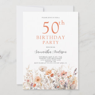 Invitation Pêche 50e anniversaire Floral