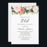 Invitation Pêche à la brosse Botanique Floral 21e anniversair<br><div class="desc">Plus joli fleurs Invitations d'anniversaire dans le Little Bayleigh Store!</div>