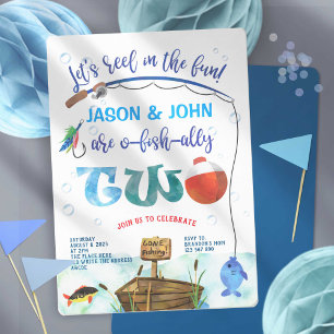 Invitation Pêche à thème, O allié de poisson, Twin garçon 2e