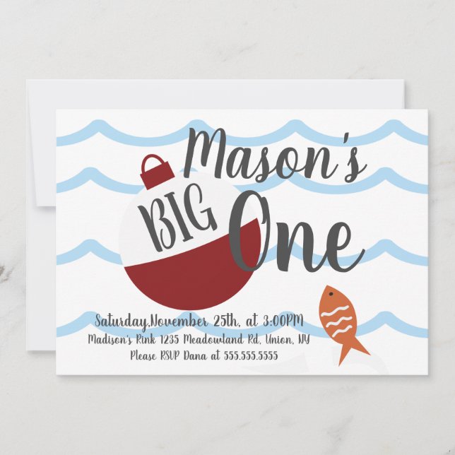 Invitation Pêche Bait Turner Un Poisson Océan Anniversaire (Devant)