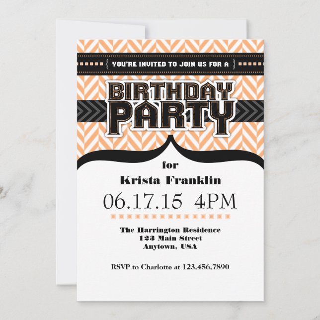 Invitation Pêche Blanc Noir Noir Fosse Anniversaire Invitatio (Devant)
