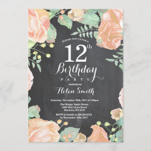 Invitation Pêche botanique Florale 12e anniversaire Invitatio