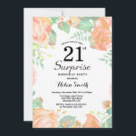 Invitation Pêche botanique Florale Surprise 21e anniversaire<br><div class="desc">Pêche botanique Florale Surprise 21ème anniversaire Invitation. Floral Pink Peonies Invitation d'anniversaire pour les femmes. Fleur florale aquarelle. Elégante Rose rose et Fleurs de pivoine. Anniversaire adulte. Fond blanc. Noir et blanc. 13ème 15ème 16ème 18ème 20ème 21ème 30ème 40ème 50ème 60ème 70ème 80ème 90ème 100ème, tout âge. Pour plus de...</div>