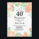 Invitation Pêche botanique Florale Surprise 40e anniversaire<br><div class="desc">Invitation de 40e anniversaire de la Pêche botanique Florale Surprise. Floral Pink Peonies Invitation d'anniversaire pour les femmes. Fleur florale aquarelle. Elégante Rose rose et Fleurs de pivoine. Anniversaire adulte. Fond blanc. Noir et blanc. 13ème 15ème 16ème 18ème 20ème 21ème 30ème 40ème 50ème 60ème 70ème 80ème 90ème 100ème, tout âge....</div>