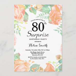 Invitation Pêche botanique Florale Surprise 80e anniversaire