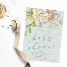 Pêche botanique vintage et Baby shower floral bleu