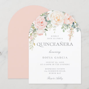 Invitation Pêche & Crème Floral Quinceanera 15ème Partie