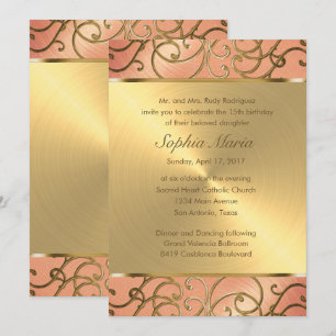 Invitation Pêche de Quinceanera et tourbillons de Filigree d'