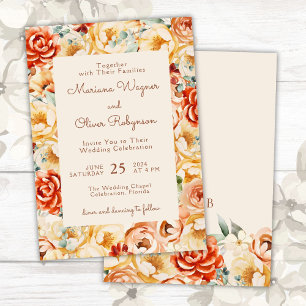 Invitation Pêche de rouille Beige Romantique Floral Mariage