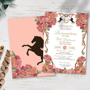 Invitation Pêche en or rose Floral Charro Ranch Quinceañera
