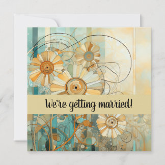 Invitation Pêche et beige Floral Abstrait