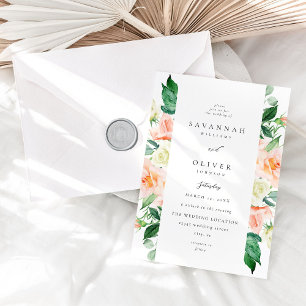 Invitation Pêche et blanc Mariage Floral V3
