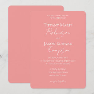 Invitation Pêche et blanc minimaliste Mariage d'élégance