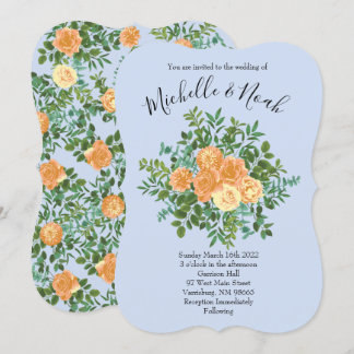 Invitation Pêche et bleu clair pivoine et Rose Floral Mariage