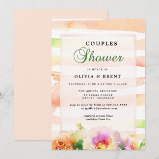 Invitation Pêche et crème Floral Couples Mariages douche