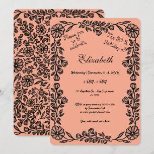Invitation Pêche et flore botanique noire 30e anniversaire