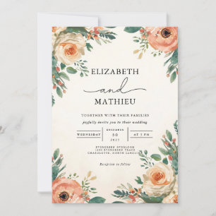 Invitation Pêche et jardin botanique vert Mariage