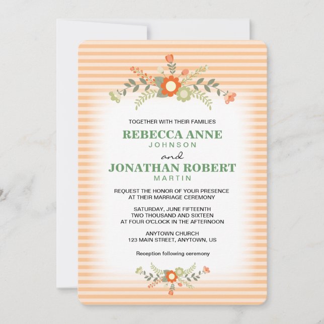 Invitation Pêche et Mariage de fleurs vert olive (Devant)