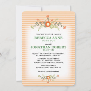Invitation Pêche et Mariage de fleurs vert olive