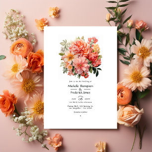 Invitation Pêche et Mariage floral de corail