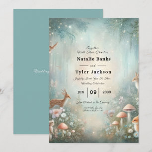 Invitation Pêche et Mariage forestier Turquoise enchanté