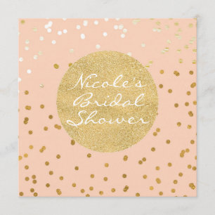 Invitation Pêche et or brillant confettis points moderne chic