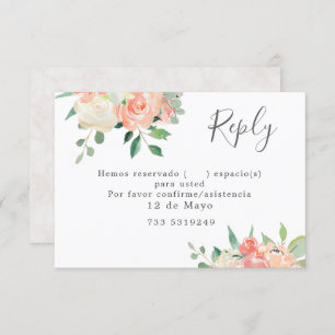 Invitation Pêche et rose Aquarelle Mariage floral RSVP Invi