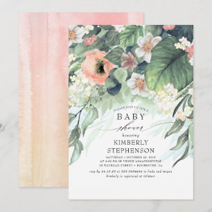 Invitation Pêche et rose Floral Baby shower élégant