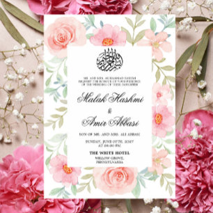Invitation Pêche et rose Floral Design Mariage musulman islam
