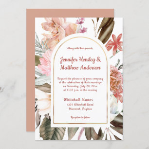 Invitation Pêche et Terracotta Rustique Floral Mariage I