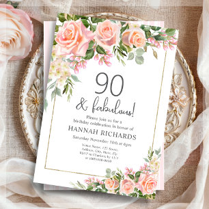 Invitation Pêche féminine Roses roses roses florales 90e an