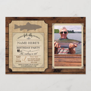 Invitation Pêche fête d'anniversaire Bois Poisson Rod Photo I