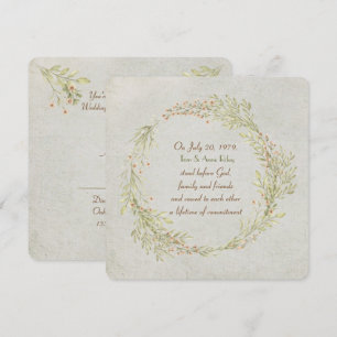 Invitation pêche florale et couronne verte Vow Renouvellement