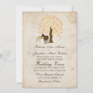 Invitation Pêche jaune et Monnaie Mariage Chevaux d'automne