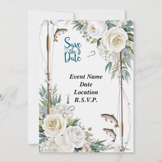 Invitation Pêche Les amoureux thème enregistrer la date (Devant)