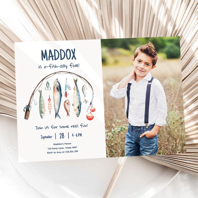 Invitation Pêche O-Fish-Ally Le Big One Blue Boy Anniversaire (Créateur téléchargé)