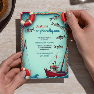 Invitation Pêche O-Fish-ally Un garçon 1er anniversaire fête
