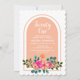 Invitation Pêche Orange Spring Flora Botanique 21e anniversai